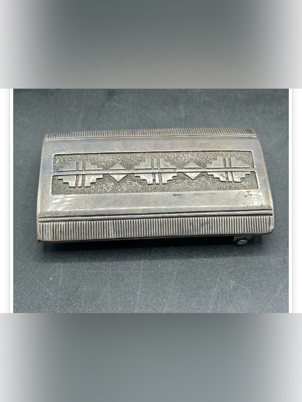 Vintage Navajo Sterling Silver Hand-Stamped Belt Buckle - "Rb" Hallmark